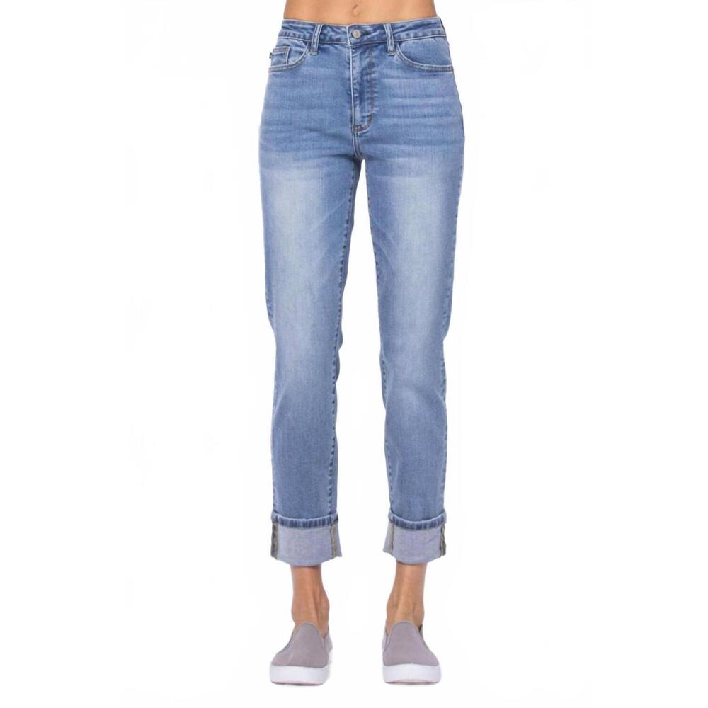 NEW JUDY BLUE hi waist vintage wash boyfriend jeans in medium blue